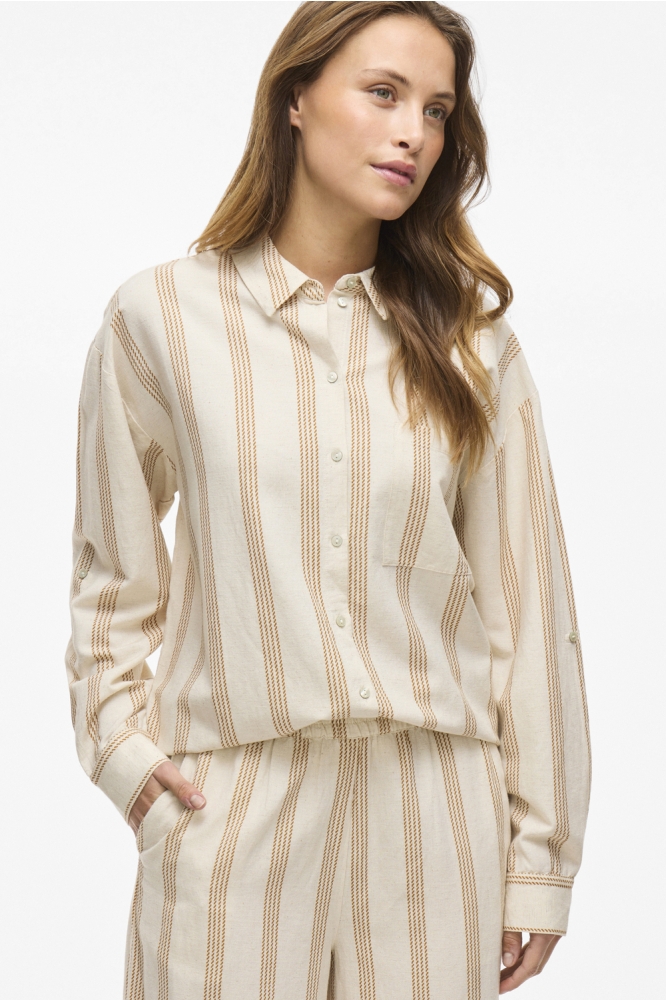 VIPRISILLA PRINT L/S SHIRT 14105077 SUPER LIGHT NATURAL